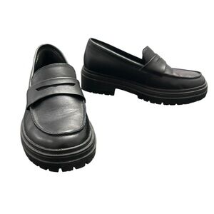 Quince Black Chunky Leather Loafers Classic Size 6